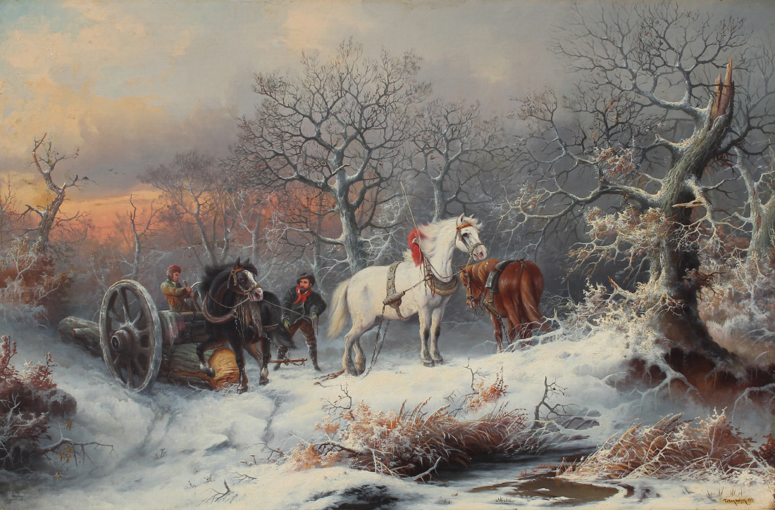 Appraisal: PETTENKOFEN August Von Austrian - Winter Genre painting with Loggers