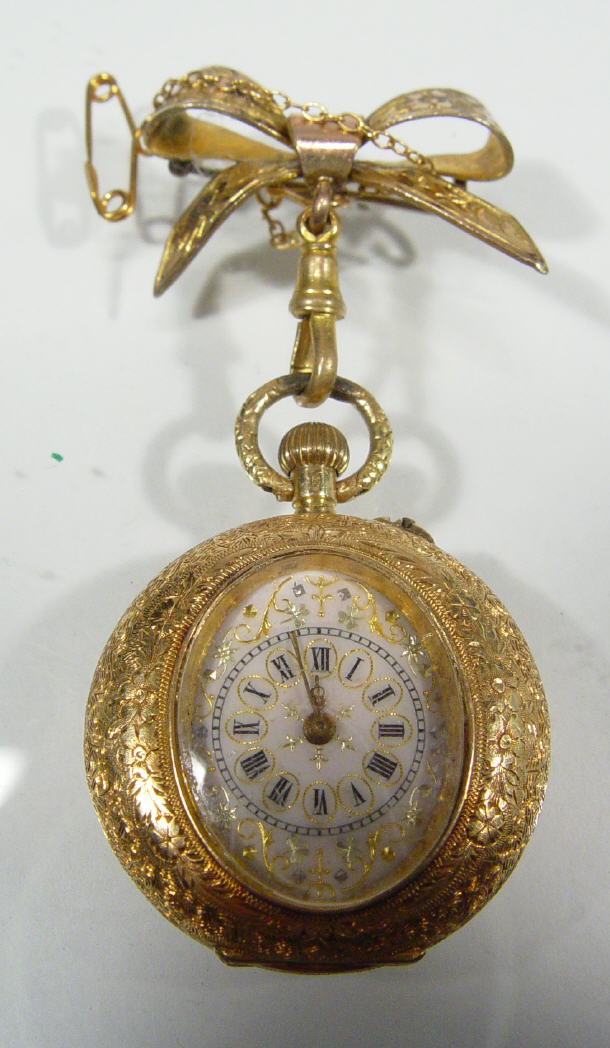 Appraisal: Lady's ct floral chased pocket watch with gilt dial and