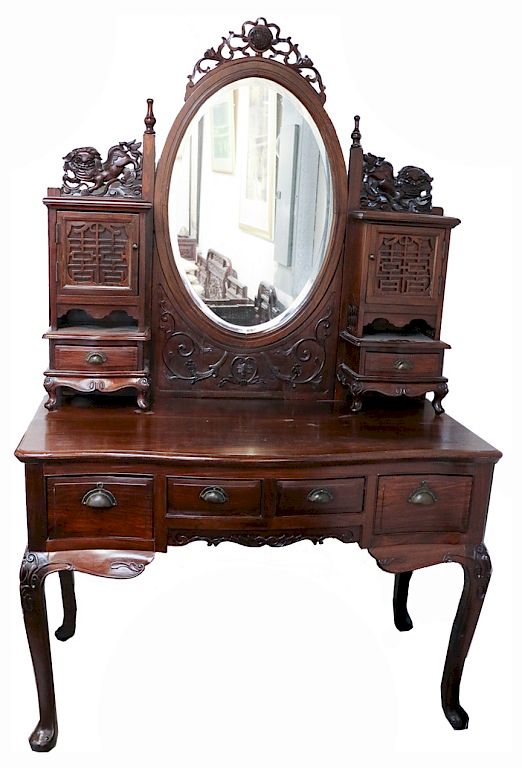 Appraisal: SUANZHI WOOD DRESSING TABLE LATE QING An oval shape mirror