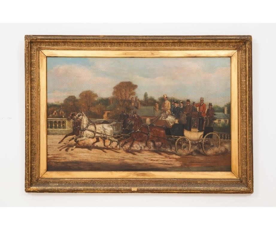 Appraisal: British School oil on canvas of four-in-hand coaching scene signed