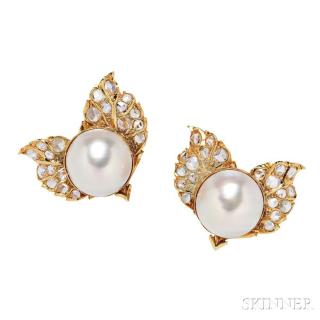 Appraisal: kt Gold Mabe Pearl and Diamond Earrings Buccellati each centering