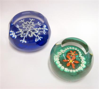 Appraisal: Two Whitefriars Caithness faceted millefiori paperweightssnowflake limited edition dated poinsettia