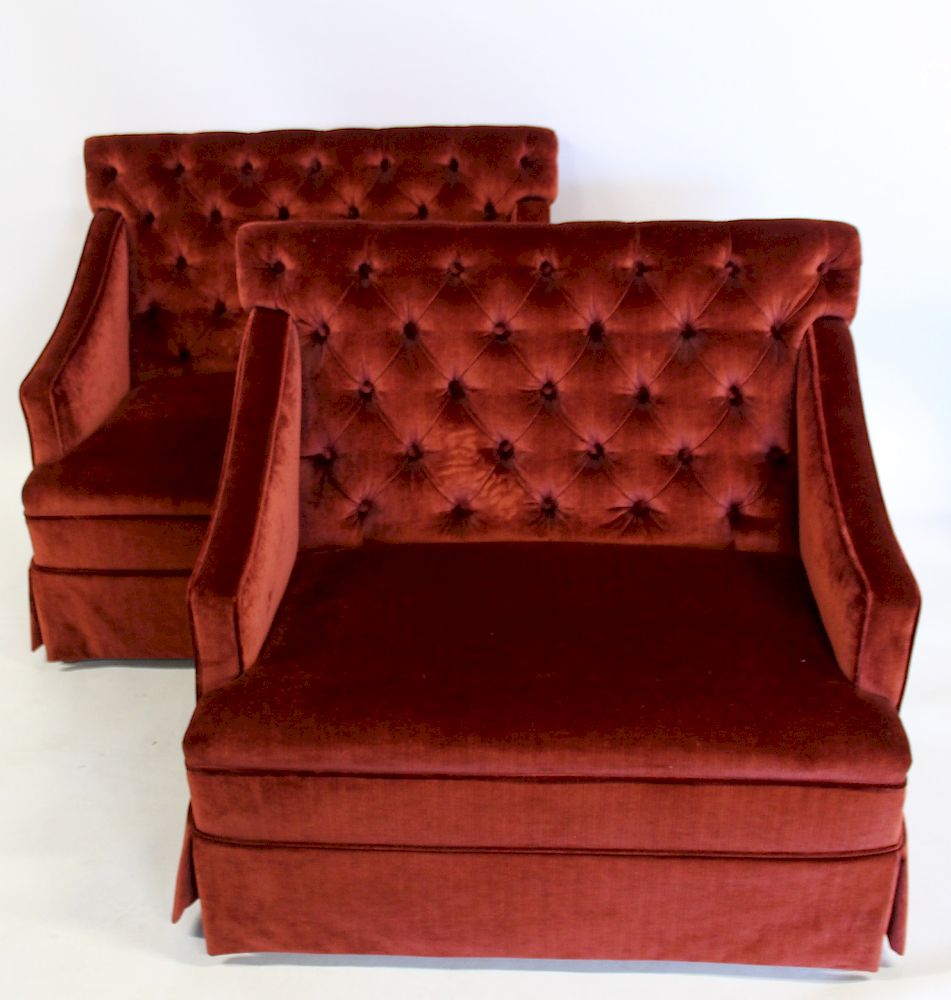 Appraisal: Pair of Upholstered High Back Settees Nice and comfortable and