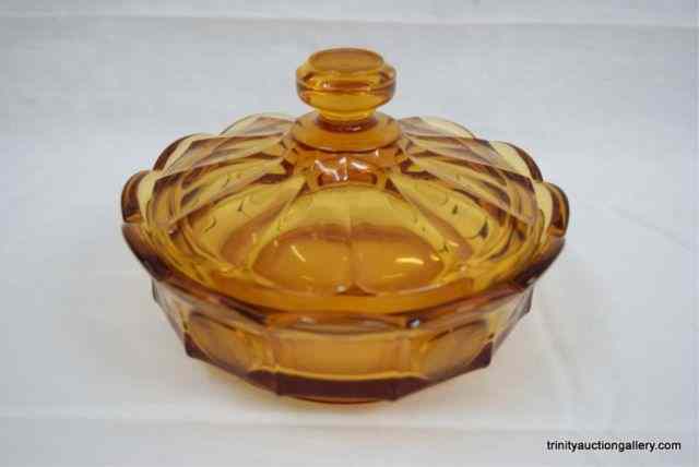 Appraisal: Vintage Fostoria Amber Coin Glass Candy BoxProduced by Fostoria Glass