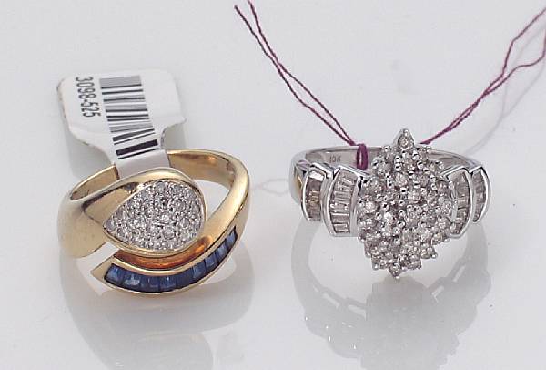 Appraisal: A collection of two diamond sapphire k and k gold