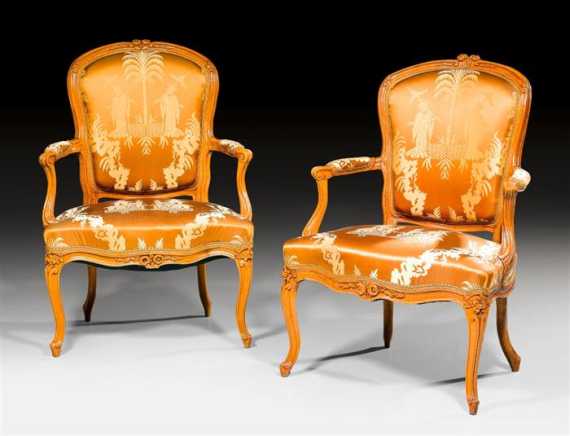 Appraisal: PAIR OF LARGE FAUTEUILS EN CABRIOLET Louis XV style Paris