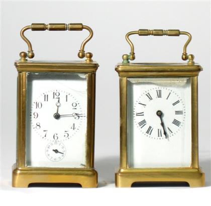 Appraisal: French brass and glass carriage clocks th th century Typical