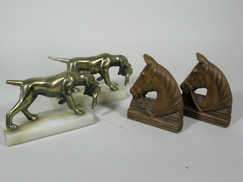 Appraisal: Two Sets of Bookends one set being composition horse heads