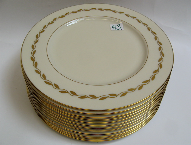 Appraisal: TWELVE LENOX DINNER PLATES in the Golden Wreath pattern having