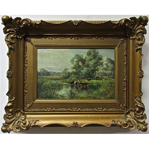 Appraisal: F LEWIS BRITISH TH TH CENTURY LANDSCAPE WITH CATTLE OIL