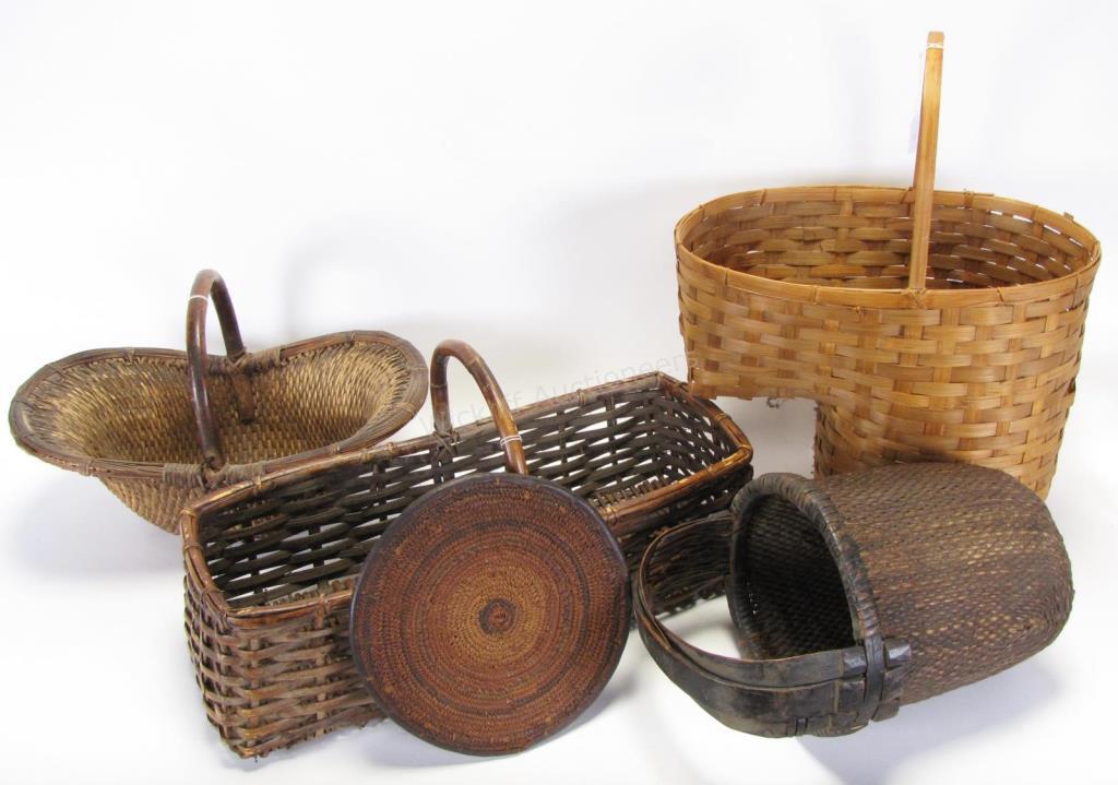 Appraisal: Group of Woven Baskets and Mat four baskets total including