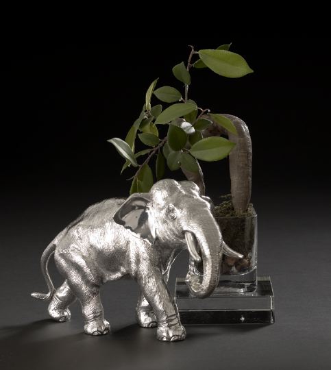 Appraisal: Japanese Sterling Silver Elephant the figure realistically modeled h l