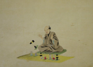 Appraisal: Japanese school late th century- Seated man playing a game