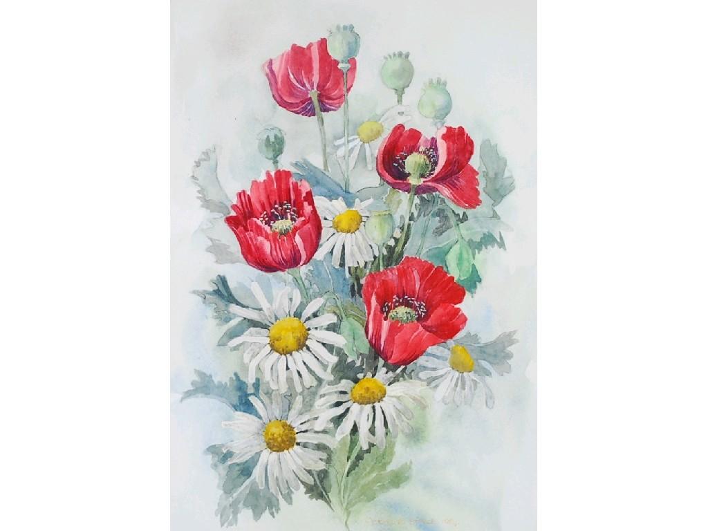 Appraisal: VICTORIA E STREET HarrogateWATERCOLOUR DRAWING'Poppies and Marquerites'signed and dated and