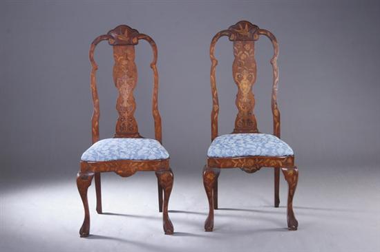 Appraisal: PAIR DUTCH MARQUETRY QUEEN ANNE STYLE SIDE CHAIRS mid- th