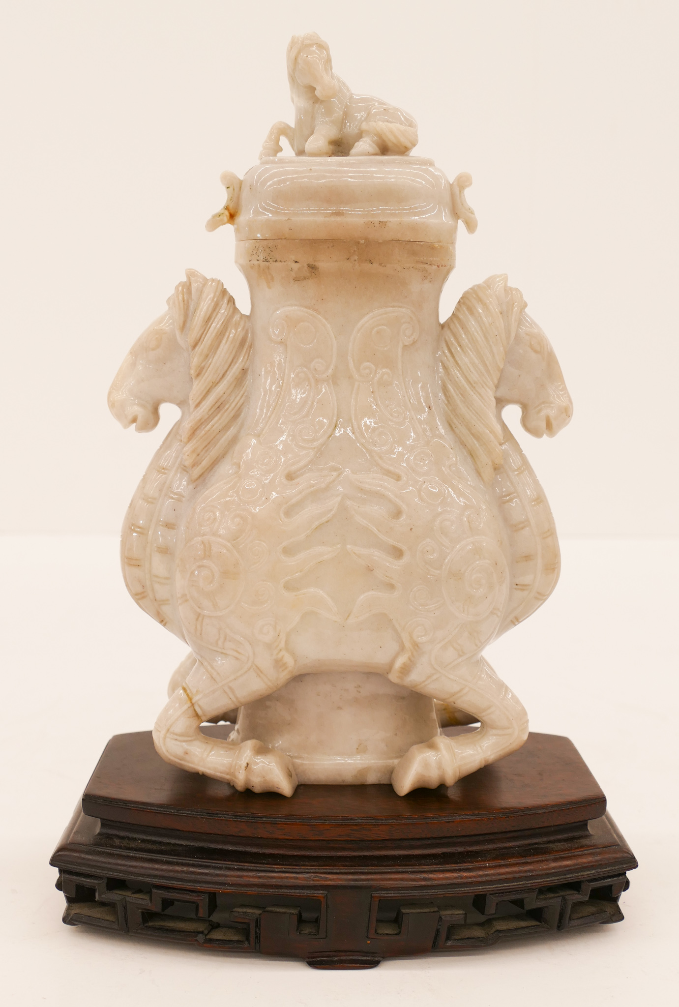 Appraisal: Fine Chinese Grey Jade Covered Horse Vase ''x '' Intricately