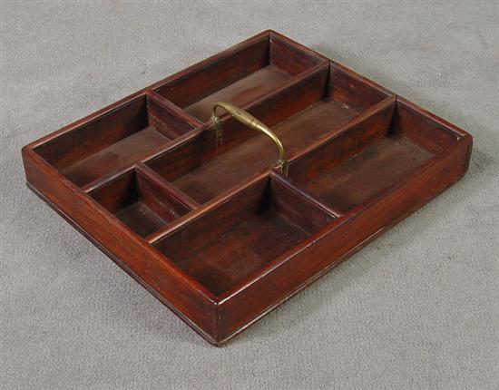 Appraisal: Mahogany Cutlery Tray th Century Brass handle Six divided compartments