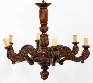 Appraisal: BLACK FOREST CARVED MAHOGANY LIGHT CHANDELIER BLACK FOREST CARVED MAHOGANY