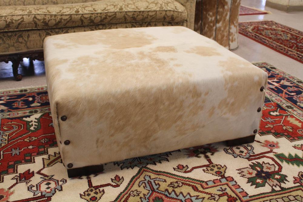 Appraisal: SQUARE 'COWHIDE' OTTOMAN attributed to Paul Robert Inc Hight Point