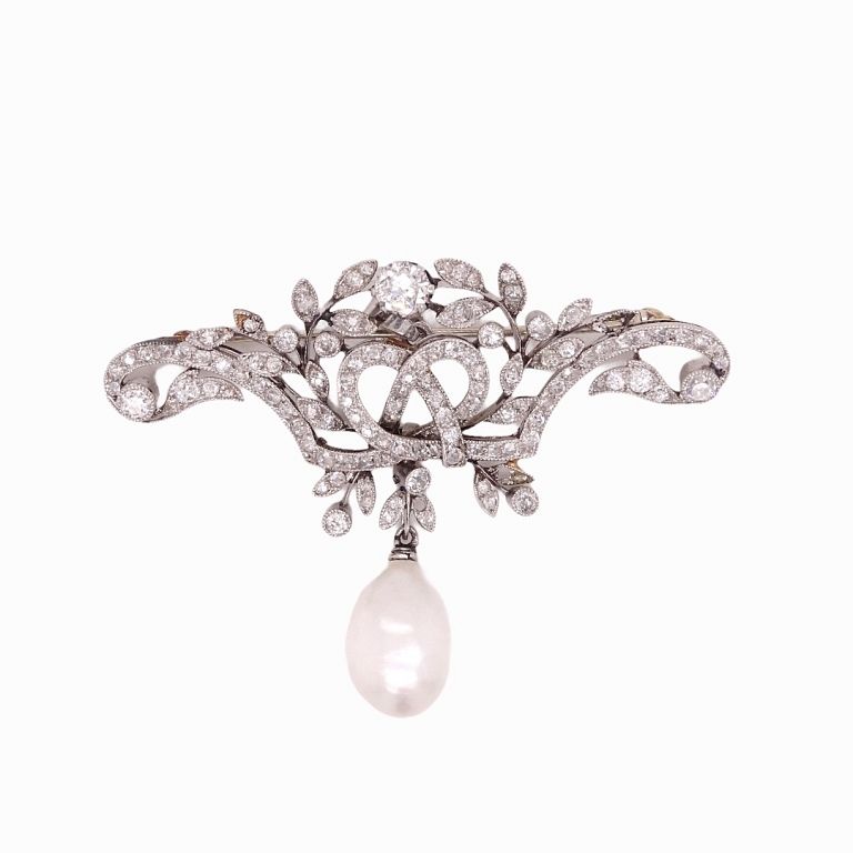 Appraisal: Antique Diamond And Pearl Brooch Pendant Antique Diamond And Pearl