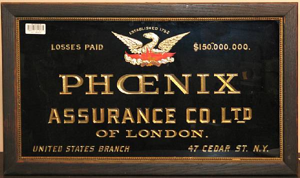 Appraisal: Reverse Glass Insurance Sign Early th century lettered sign reading