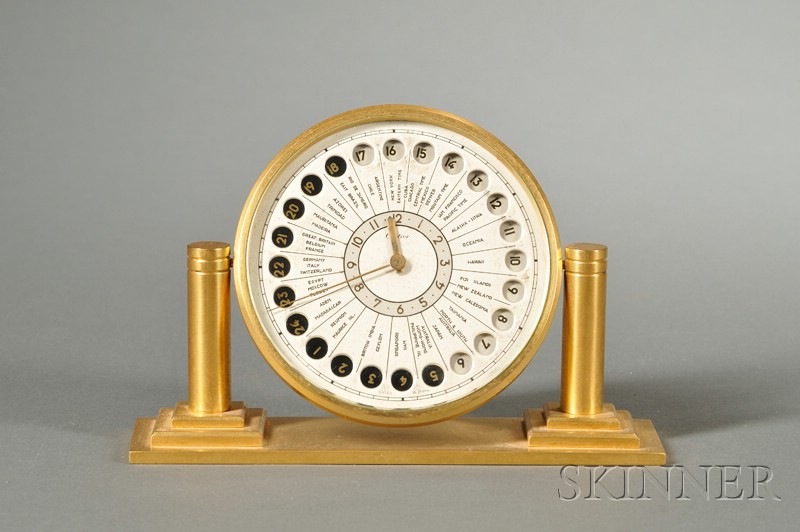 Appraisal: Cartier Gilt Metal World Time Desk Clock early th century