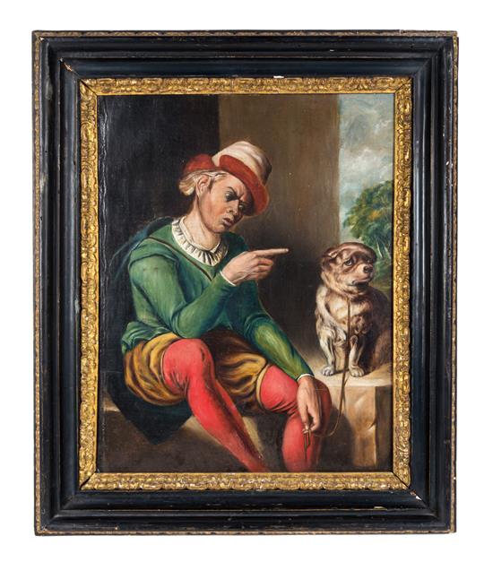 Appraisal: Sale Lot Continental School Artist Unknown Man Disciplining His Dog