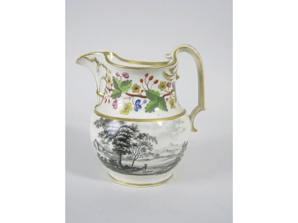 Appraisal: An early th Century porcelain Milk Jug having monochrome landscape