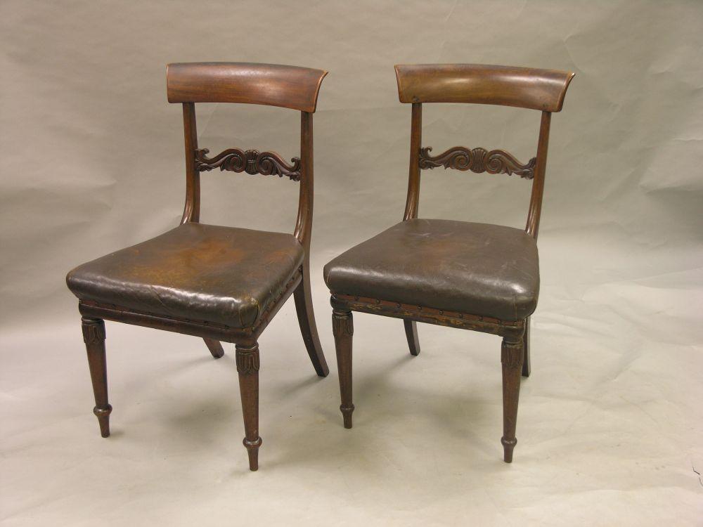 Appraisal: A set of six William IV mahogany dining chairs overhanging