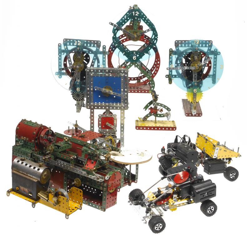 Appraisal: A COLLECTION OF MECCANO MODELS including a lathe red and