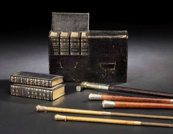 Appraisal: Georgian Leather Travel-Cased Set of Eight Miniature Leather-Bound Volumes dated