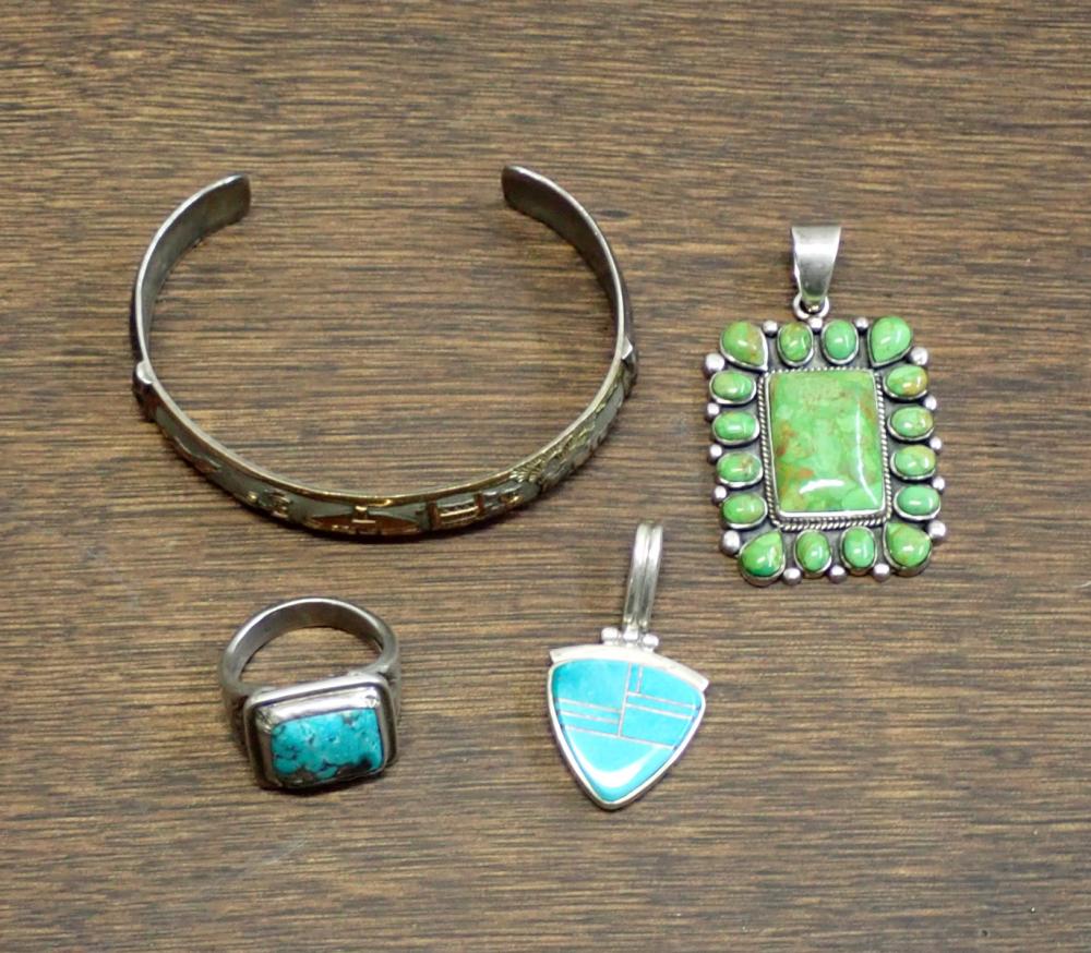 Appraisal: FOUR PIECES OF NATIVE AMERICAN JEWELRY including ring with turquoise