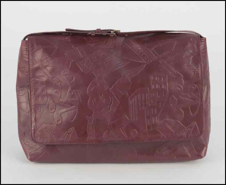 Appraisal: PRADA MAROON EMBOSSED LEATHER CLUTCH HANDBAG H '' W ''