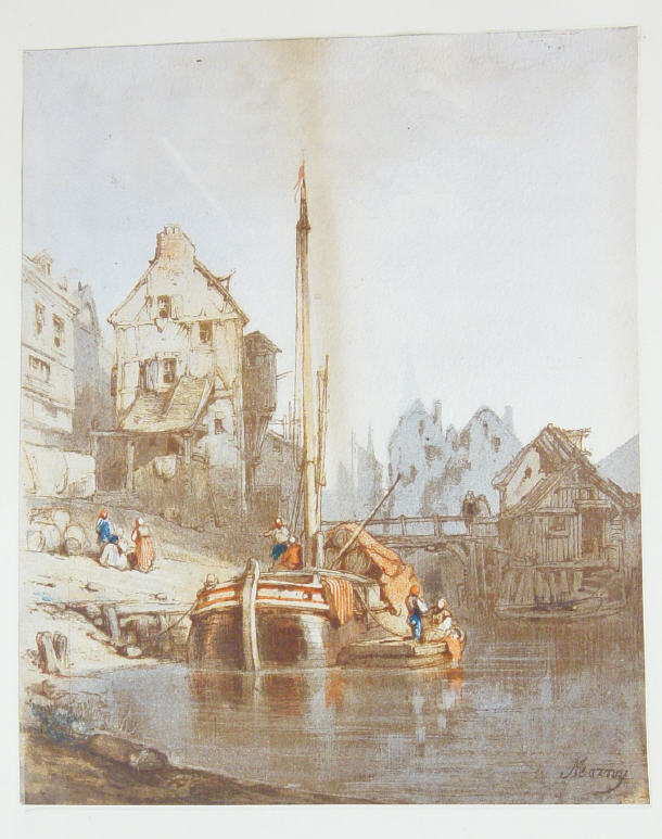 Appraisal: Marny - Two watercolours of a Continental town and figures