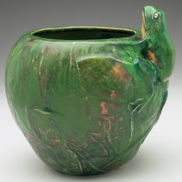 Appraisal: Weller Coppertone vase large form with an applied frog figural