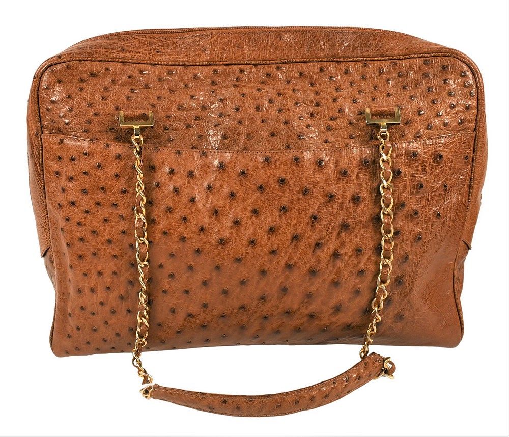 Appraisal: Donna Elissa Brown Ostrich Shoulder Bag suede lined single compartment