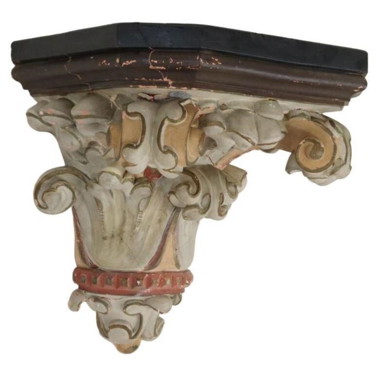 Appraisal: French architectural cast-composite corbel wall bracket polychrome painted shaped top