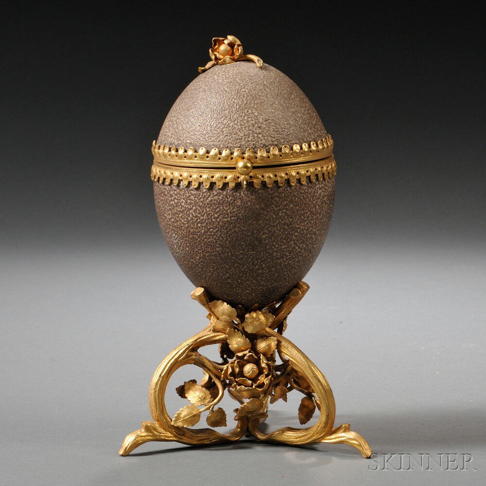 Appraisal: Gilt-bronze-mounted Ostrich Egg France or Austria early th century mounted