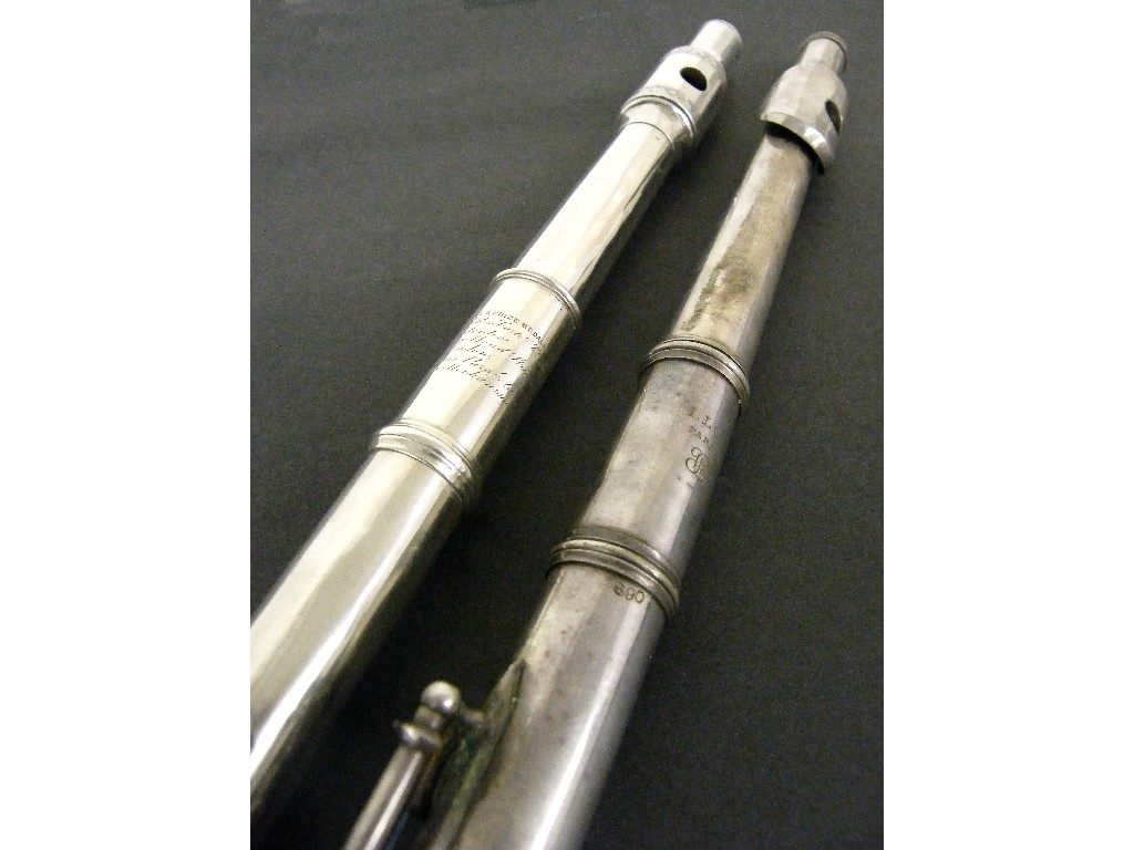 Appraisal: Good solid silver flute by and stamped Rudall Rose Carte