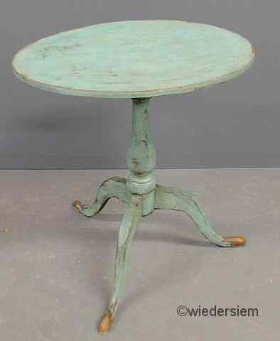 Appraisal: Blue paint decorated Queen Anne candlestand with an oval top