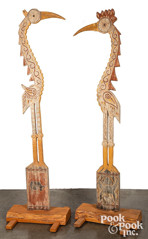 Appraisal: Sulawesi Torajan carved Katik house figures Pair of Sulawesi Torajan