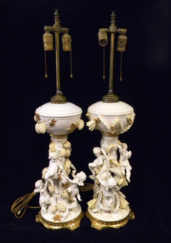 Appraisal: Pair of Neo Classical table lamps with white ground and