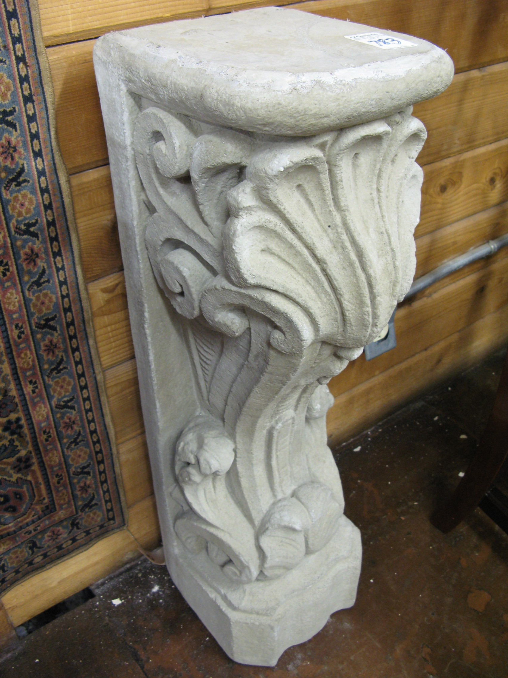 Appraisal: THREE-PIECE CAST CONCRETE GARDEN CONSOLE TABLE the semi-elliptical top spanning