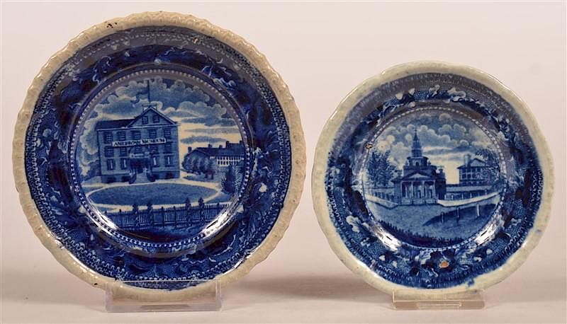 Appraisal: Two Historical Staffordshire Blue Cup Plates Two Historical Staffordshire Blue