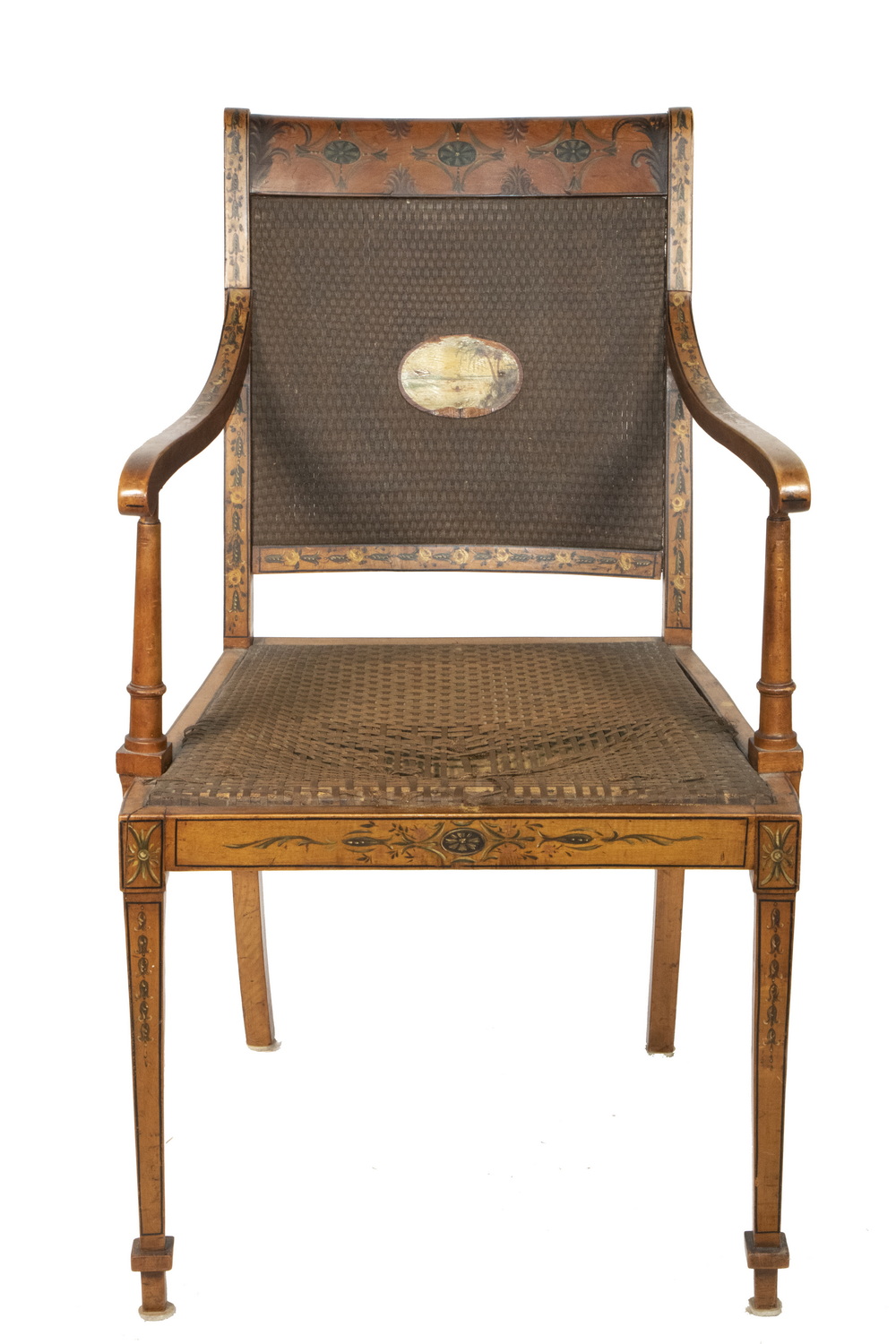 Appraisal: SHERATON ARMCHAIR th c English Paint Decorated Armchair with floral