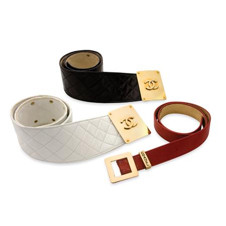 Appraisal: Group of Three Chanel Leather Belts Estimate -