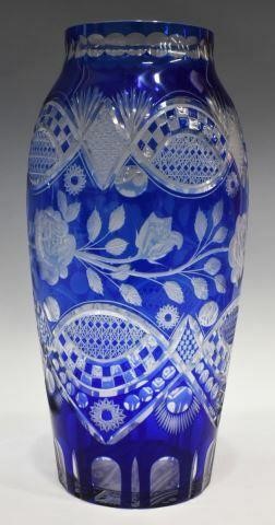 Appraisal: Large Bohemian cobalt-cut-to-clear crystal vase having cylindrical form in varied