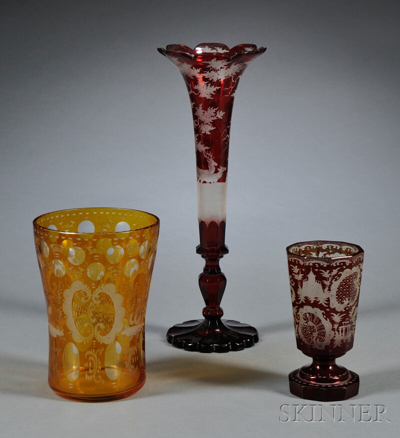 Appraisal: Three Pieces of Bohemian Glass late th early th century