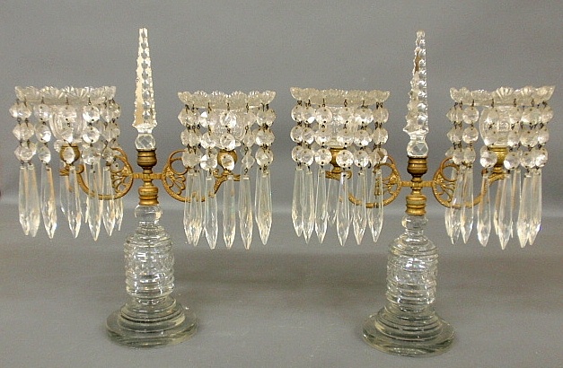 Appraisal: - Pair of fine crystal and fire gilt girandoles late