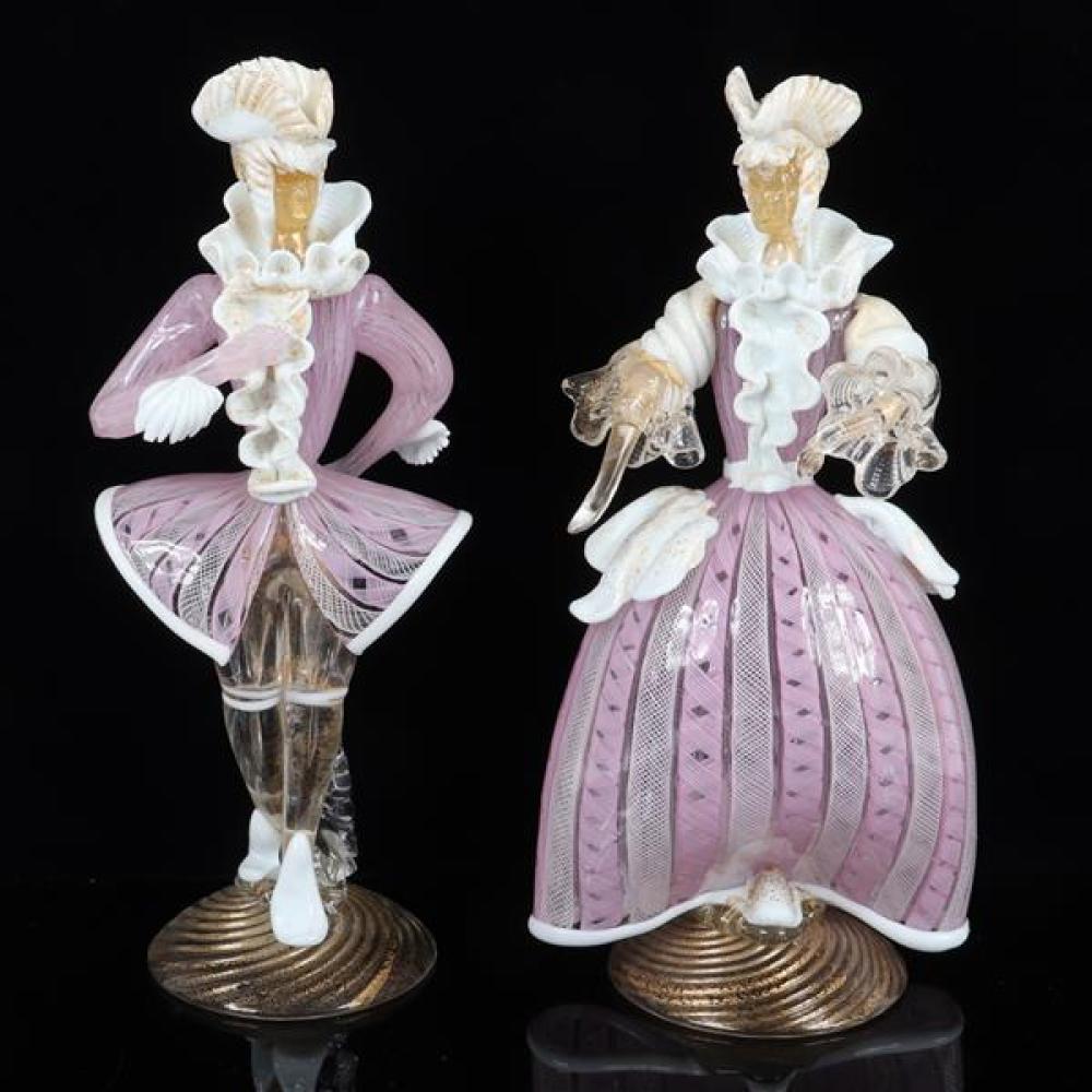 Appraisal: PAIR OF MURANO ITALIAN ART GLASS FIGURES WITH PINK WHITE